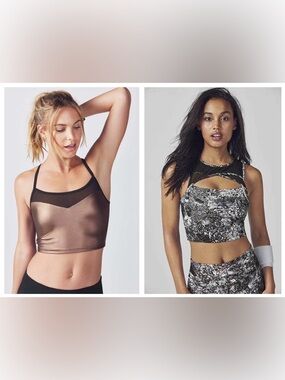 Lot of Two Fabletics Sexy Crop Tank Sports Bras - Black, Copper, Granite Sz: S/M